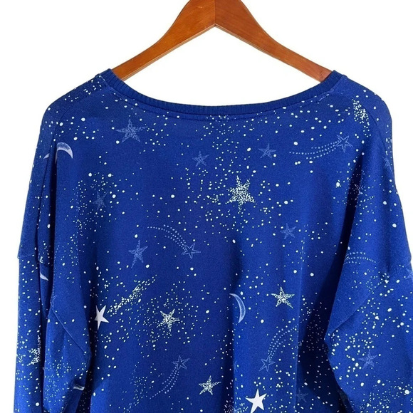 Secret Treasures Blue Top Silver Text Dreamer Stars Sky Sleep Long Sleeves Soft - Picture 5 of 9